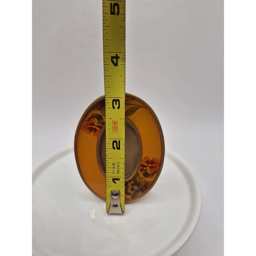 Vintage The Bucklers Inc Miniature Oval Frame Yellow Enamel Florals 3